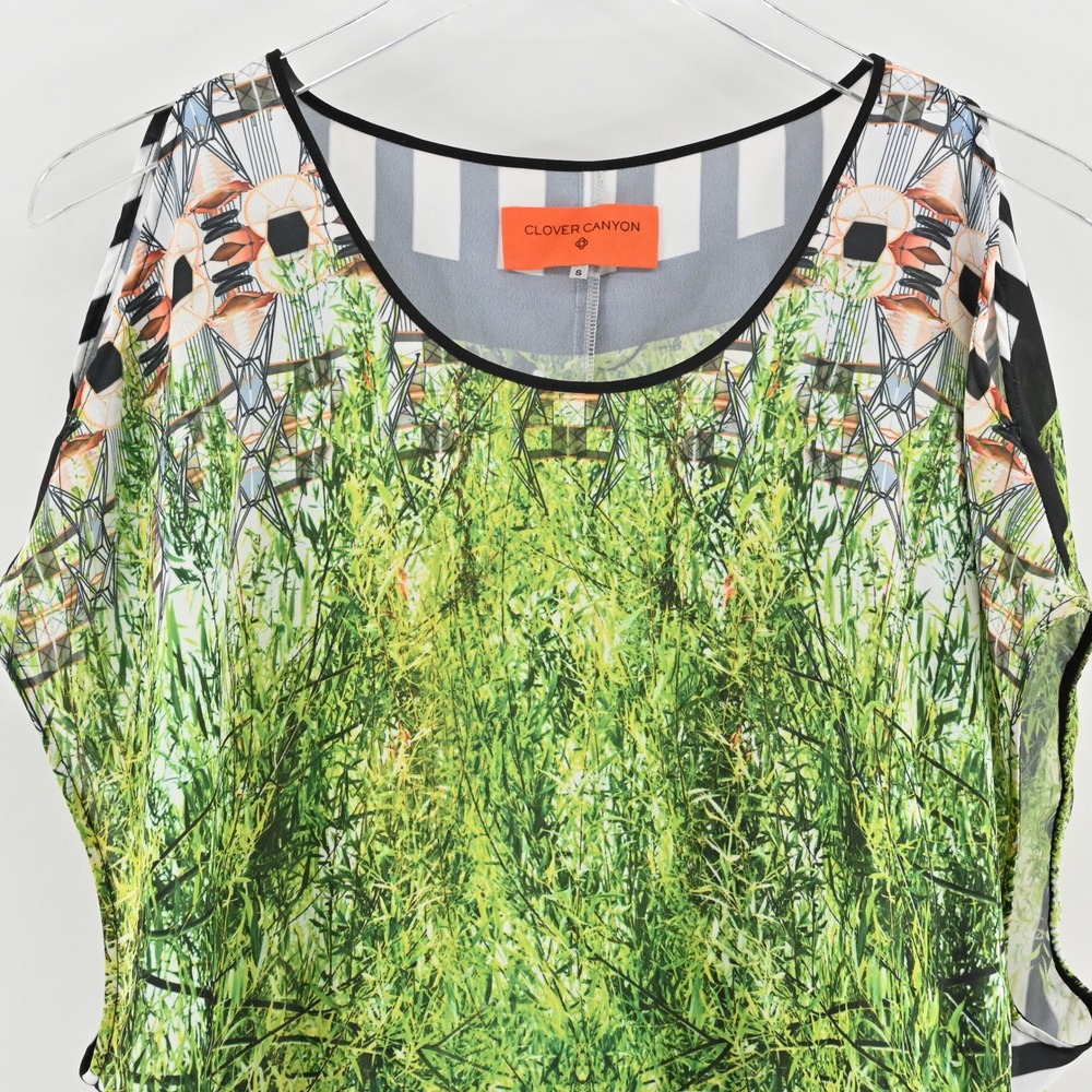 Clover Canyon Womens Graphic Print Blouse Size S Multicolor Abstract Green Black - Picture 8 of 12